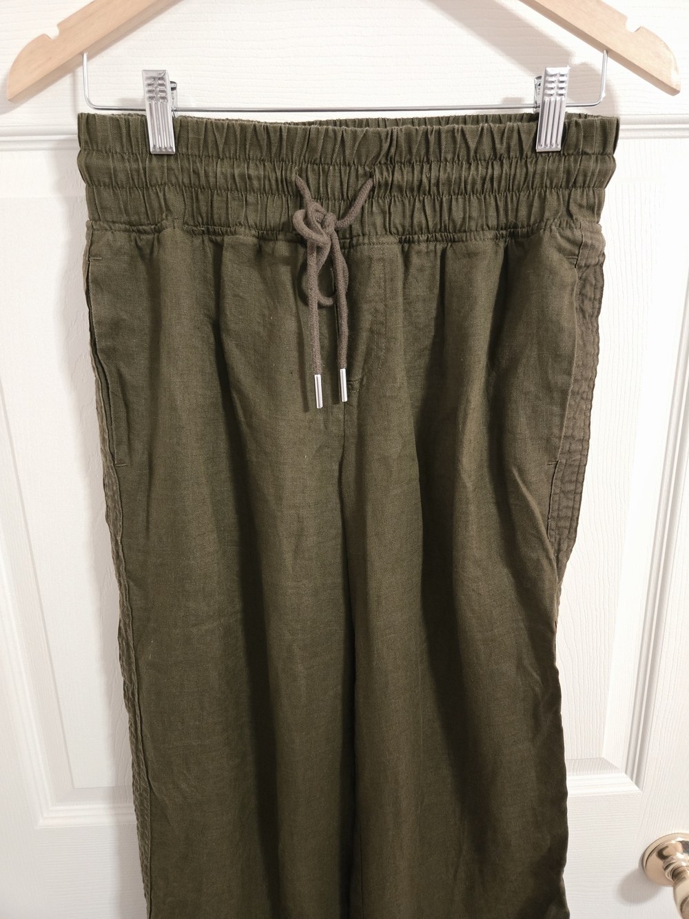 Quince Women's Olive Green Linen Elastic Waist Wide-Leg Pants Size Small - Picture 2 of 7